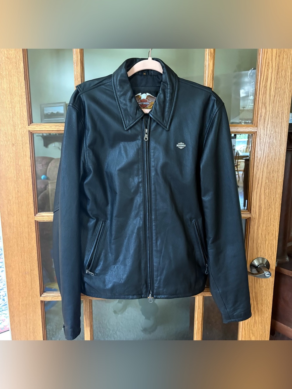Harley-Davidson Black Leather Jacket Size Mens Medium Embroidered Logo